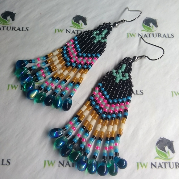 JRW Handmade Cactus Fringe Beaded Earrings - Picture 5 of 8